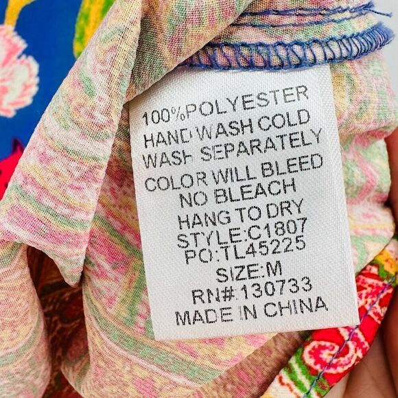 Umgee Tie Front Boho Hippie Blouse Womens Size Medium Folkloric Flutter Sleeve - Picture 8 of 10